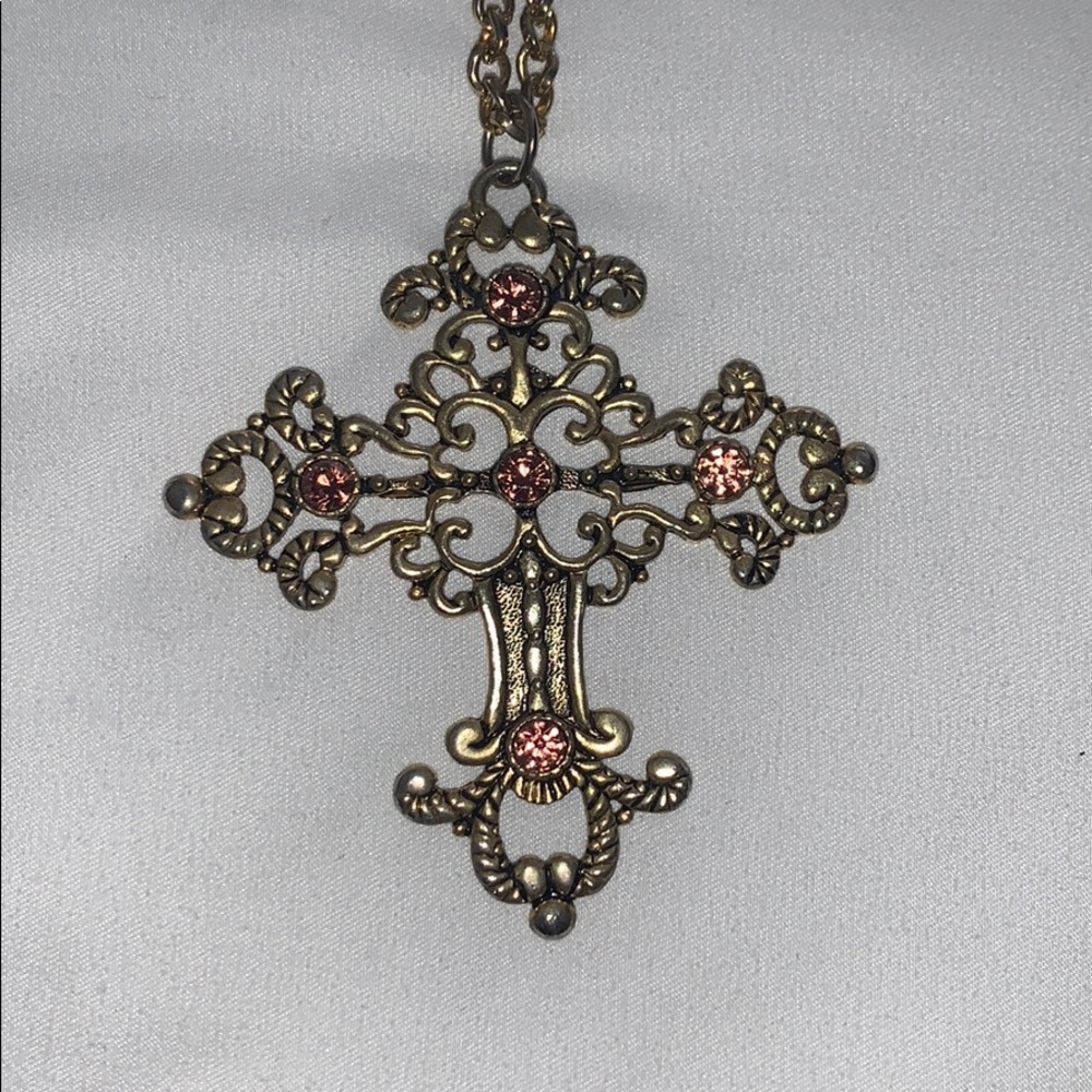 Long gold cross necklace